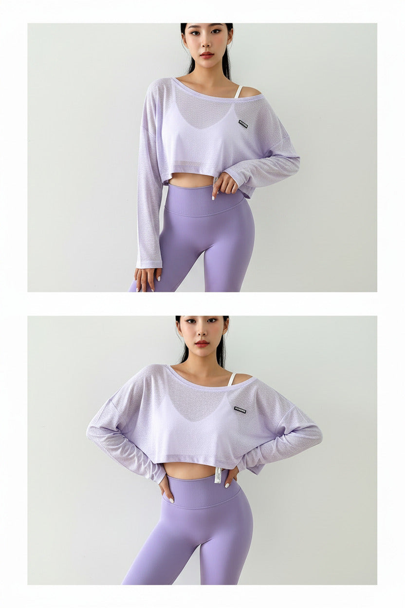 T-shirt sportiva donna a manica lunga per yoga e fitness