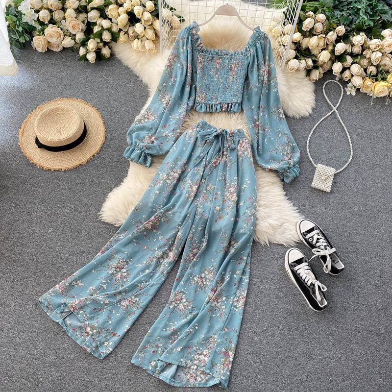 Blusa in Chiffon e Pantaloni a Vita Alta Donna - Completo Estivo Elegante