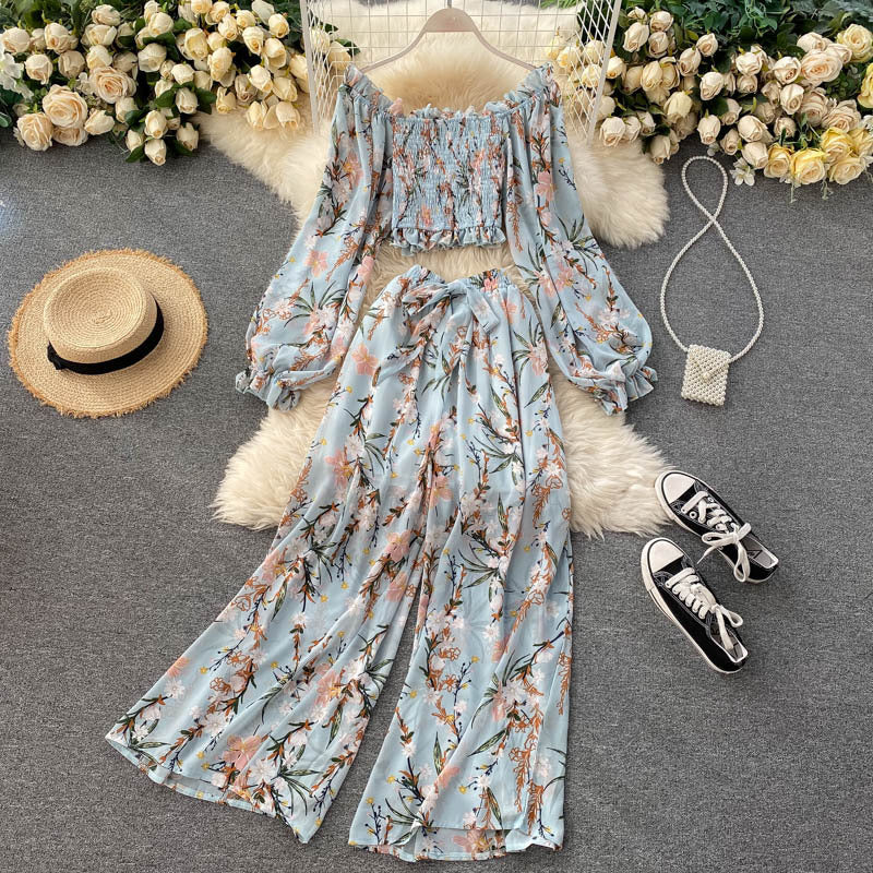 Blusa in Chiffon e Pantaloni a Vita Alta Donna - Completo Estivo Elegante
