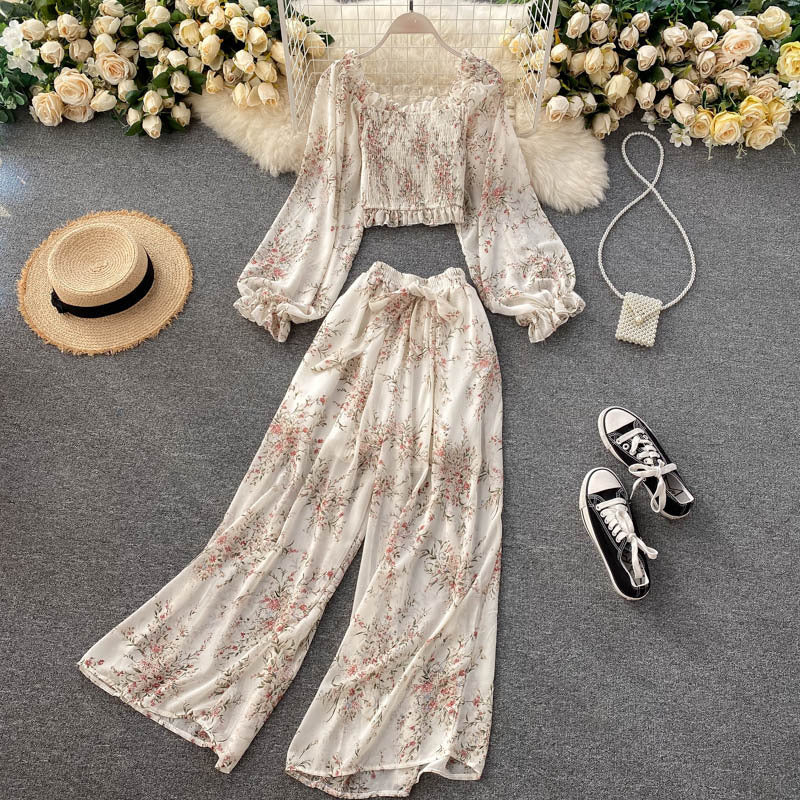 Blusa in Chiffon e Pantaloni a Vita Alta Donna - Completo Estivo Elegante