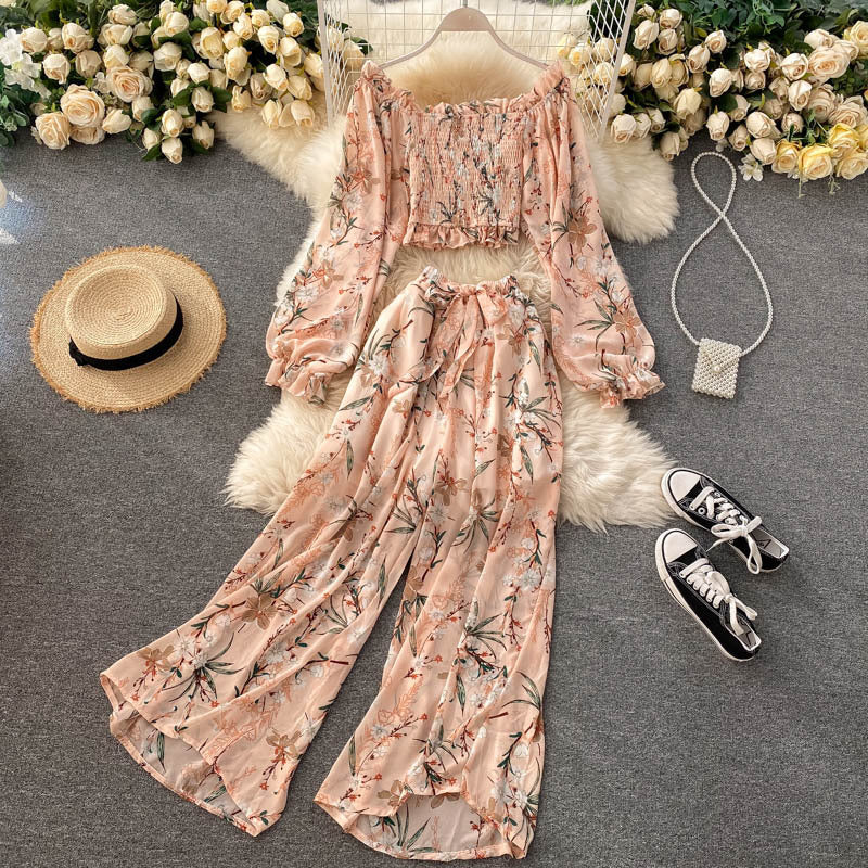 Blusa in Chiffon e Pantaloni a Vita Alta Donna - Completo Estivo Elegante
