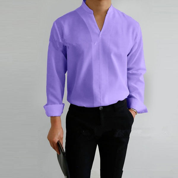 Camicia uomo collo alto manica lunga non stiro colore viola