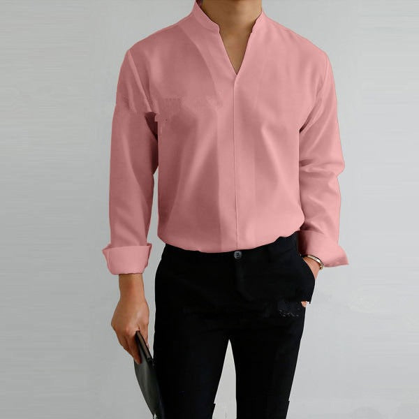 Camicia uomo collo alto manica lunga non stiro colore rosa