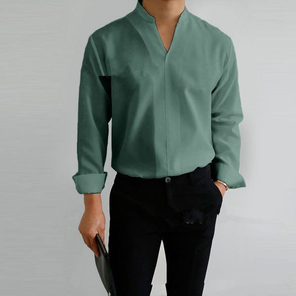 Camicia uomo collo alto manica lunga non stiro colore verde