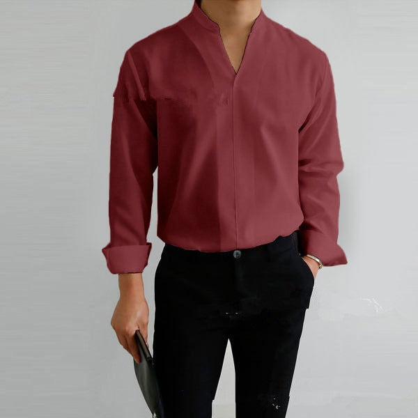 Camicia uomo collo alto manica lunga non stiro colore bourdeaux