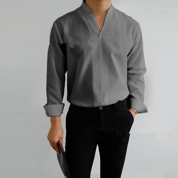 Camicia uomo collo alto manica lunga non stiro colore grigio
