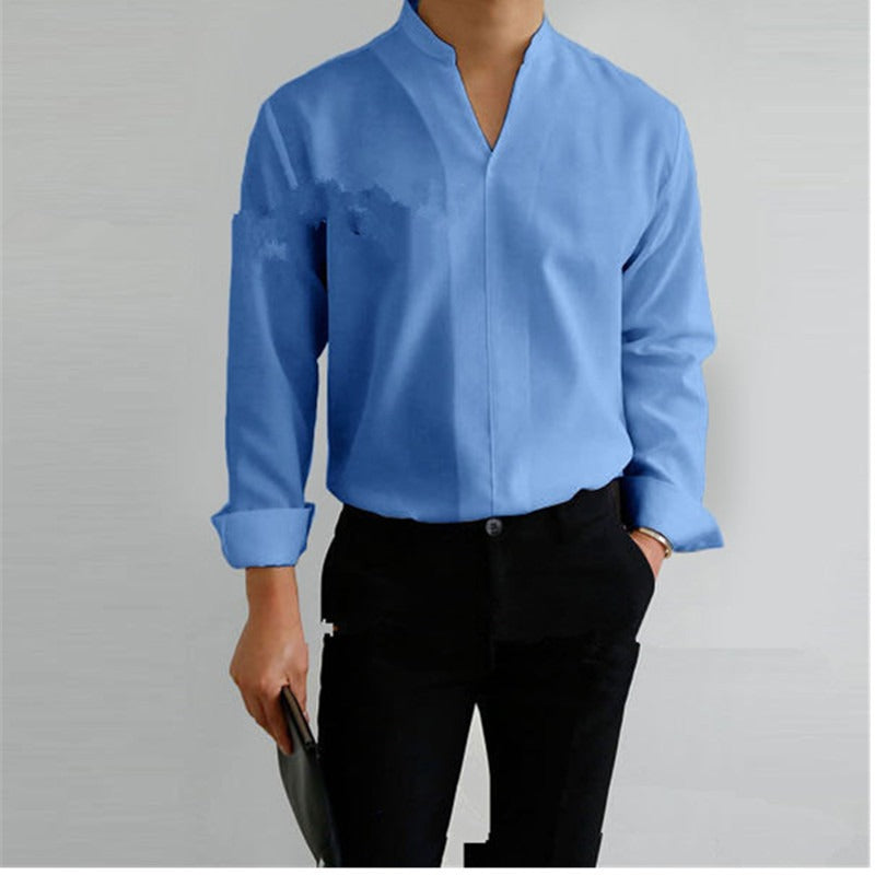 Camicia uomo collo alto manica lunga non stiro colore blu