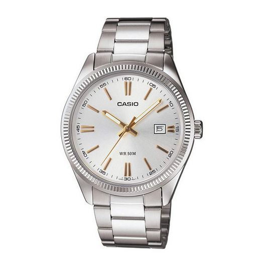 Orologio da uomo Casio MTP-1302D-7A2V con cinturino in acciaio inox, quadrante bianco e movimento al quarzo.