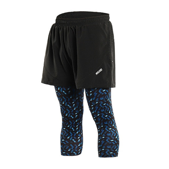 Pantaloncini da corsa 2 in 1 uomo con fodera lunga, ideali per allenamenti intensi e maratone, nero e blu