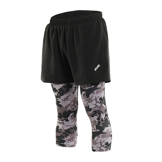 Pantaloncini da corsa 2 in 1 uomo con fodera lunga, ideali per allenamenti intensi e maratone, colore nero