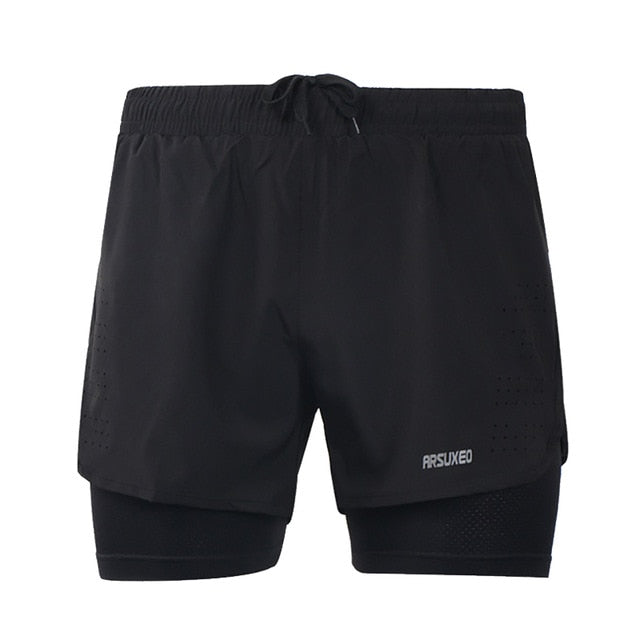 Pantaloncini da corsa 2 in 1 uomo con fodera lunga, ideali per allenamenti intensi e maratone.