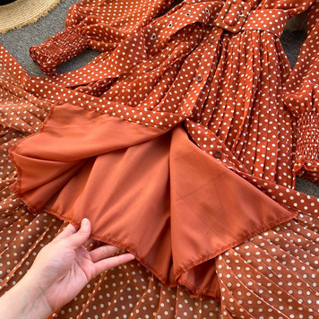 Vestito estivo lungo a pois per donna con cintura, spedizione gratuita