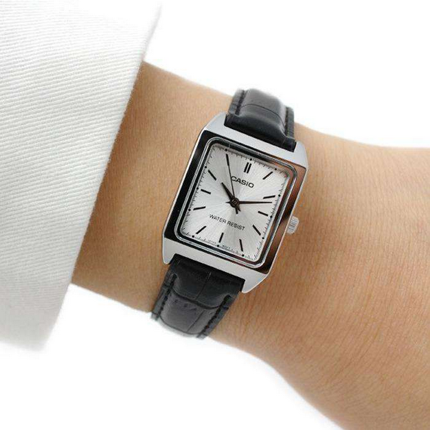 Orologio Casio LTP-V007L-7E1 da Donna – Elegante con Cinturino in Pelle Nera e Quadrante Argento