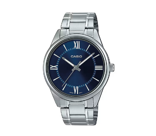 Casio MTP‑V005D‑2B5 – Orologio Uomo Cassa e Bracciale Acciaio con Quadrante Blu e Indici Romani