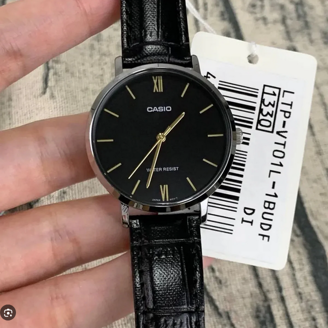 Casio MTP-VT01L-1B - Orologio da Uomo Minimal con Cinturino in Pelle Nera e Quadrante Nero