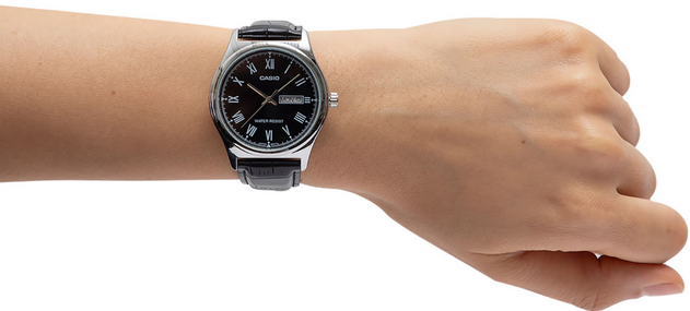 Orologio Casio MTP‑V006L‑1B – acciaio / cinturino pelle, giorno & data