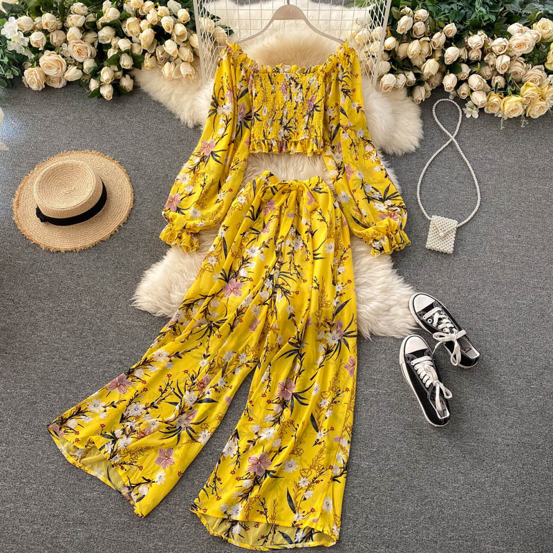 Blusa in Chiffon e Pantaloni a Vita Alta Donna - Completo Estivo Elegante