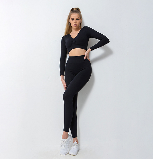 Completo Yoga Donna Due Pezzi - Top a Maniche Lunghe e Pantaloni | LowEconomy