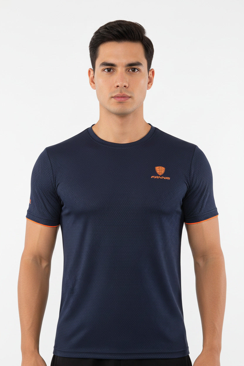 Maglietta sportiva da uomo traspirante per corsa e allenamento di colore blu
