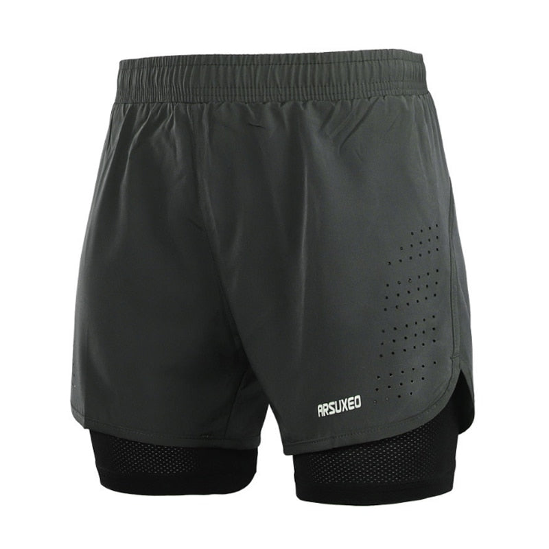 Pantaloncini da corsa 2 in 1 uomo con fodera lunga, ideali per allenamenti intensi e maratone.