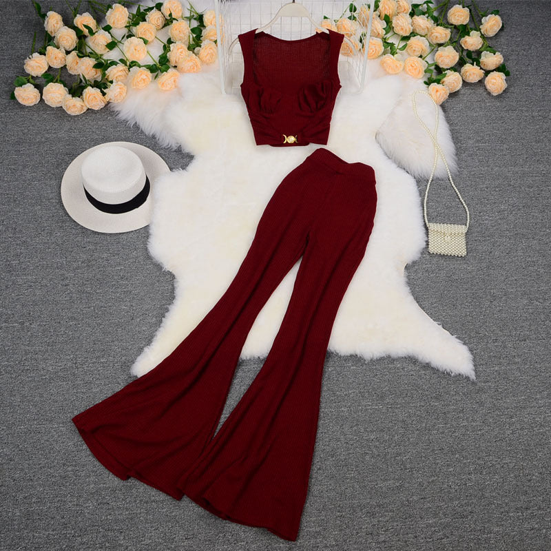 Set Due Pezzi Donna: Top Corto e Pantaloni Gamba Larga Vita Alta | LowEconomy