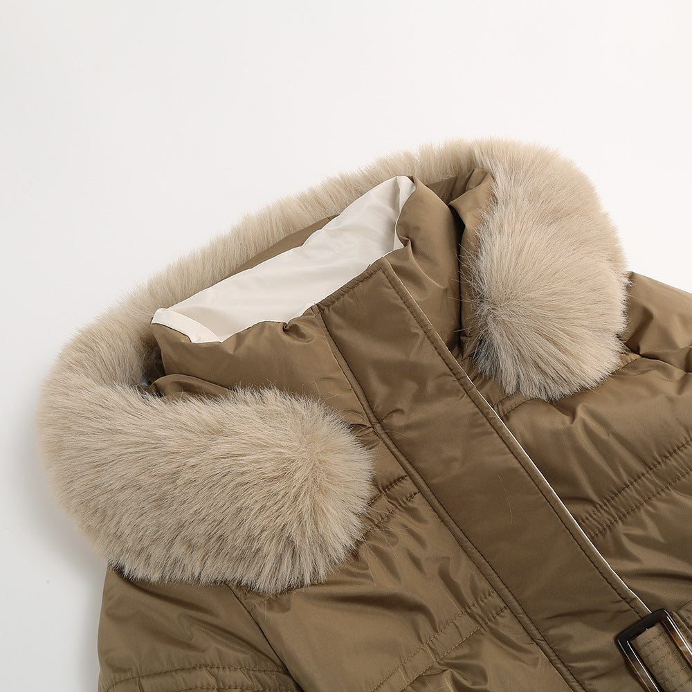 Giubbotto lungo per donna imbottito con cappuccio, cappotto elegante antivento