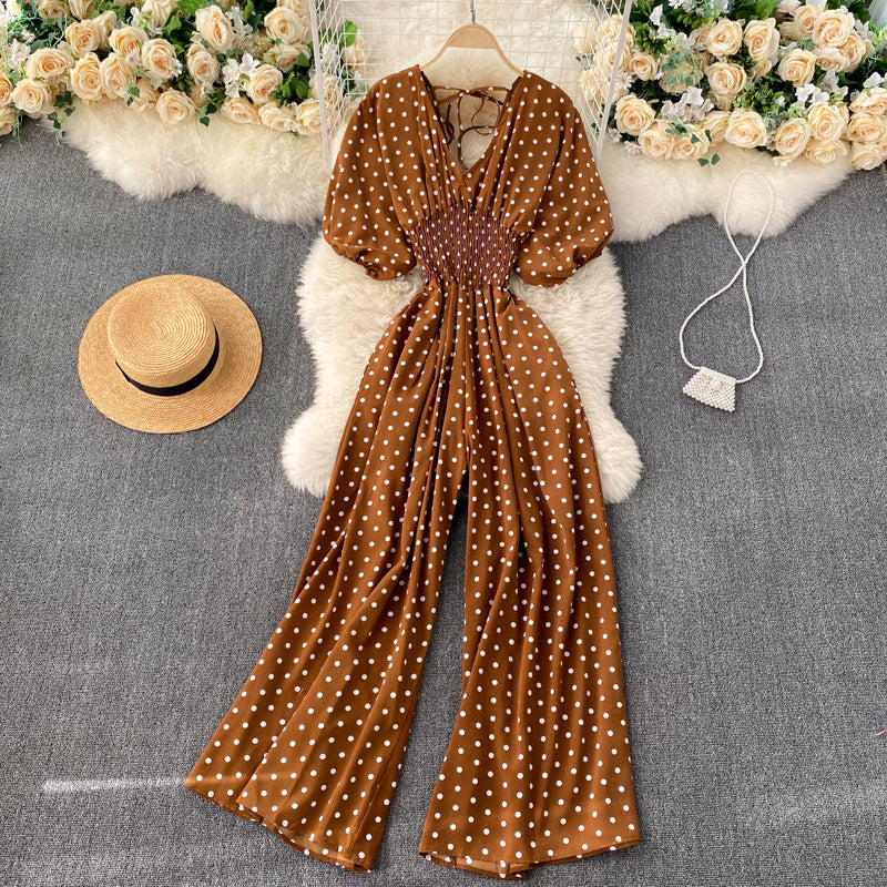 Tuta Estiva da donna, Scollo a V, Slim Vita alta, Tuta a gamba larga