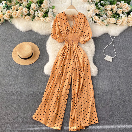 Tuta Estiva da donna, Scollo a V, Slim Vita alta, Tuta a gamba larga