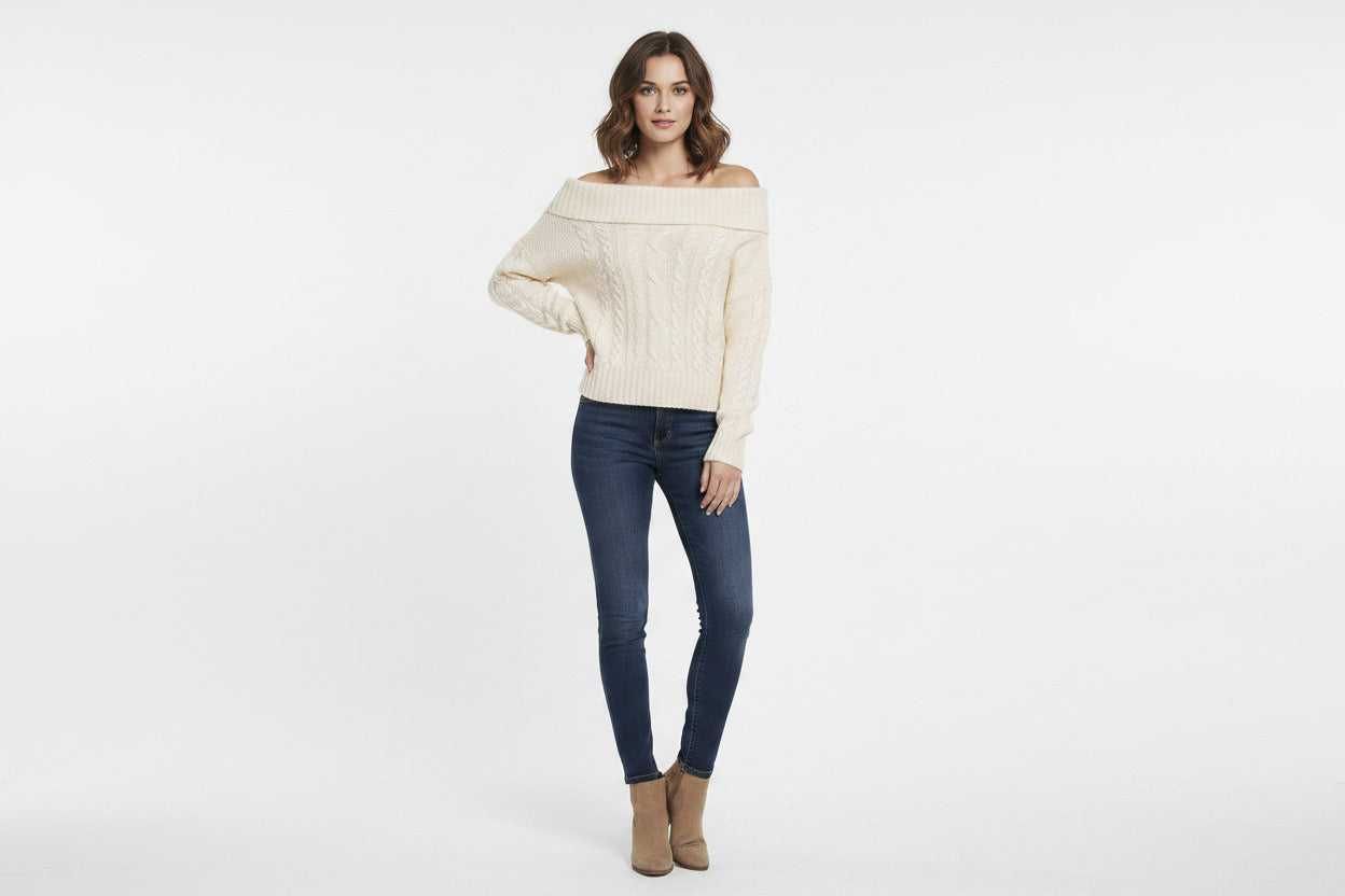 Maglione donna intrecciato, morbido, caldo, pullover con lavorazione a treccie, elegante per l'inverno