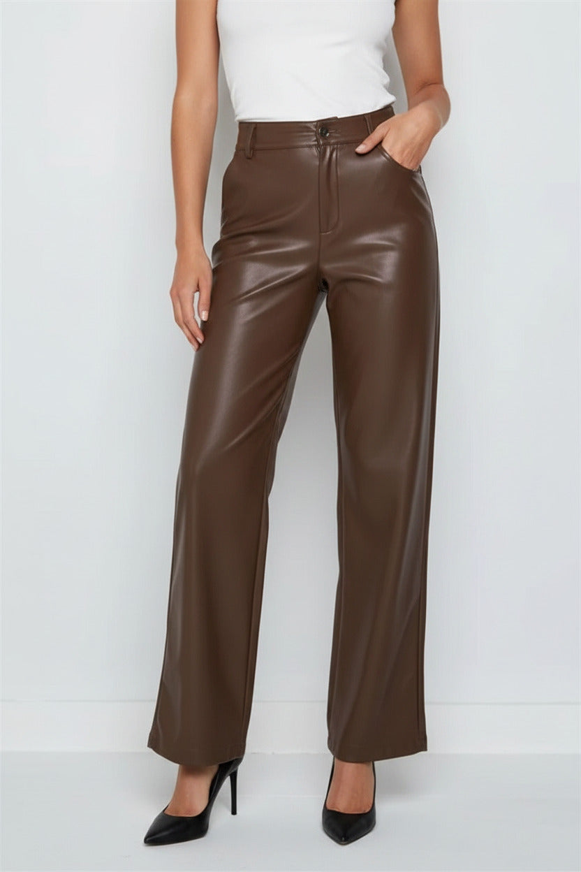 Pantaloni in pelle donna – foderati autunno e inverno Loweconomy colore marrone