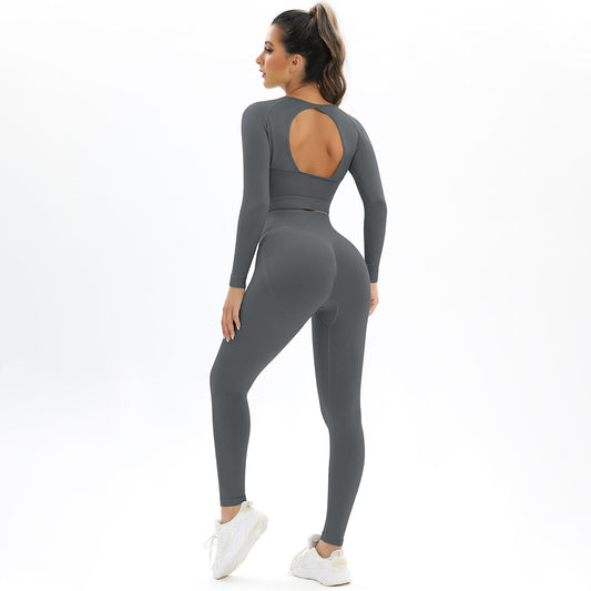 Set yoga maniche lunghe – top e leggings traspiranti LowEconomy colore grigio