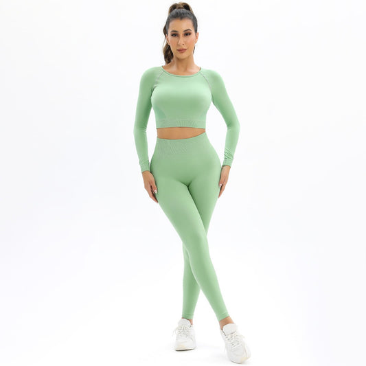 Set yoga maniche lunghe – top e leggings traspiranti LowEconomy colore verde