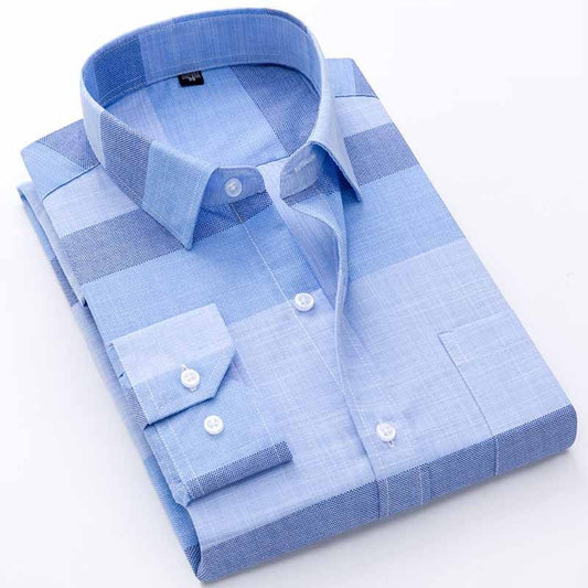 Camicia casual da uomo a maniche lunghe in cotone, colore blu scuro, ideale per look informali ed eleganti