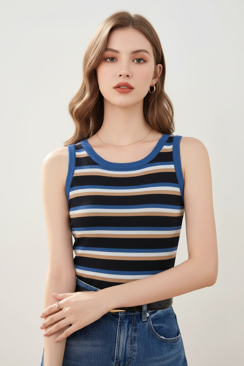 canotta estiva donna cotone a righe multicolore
