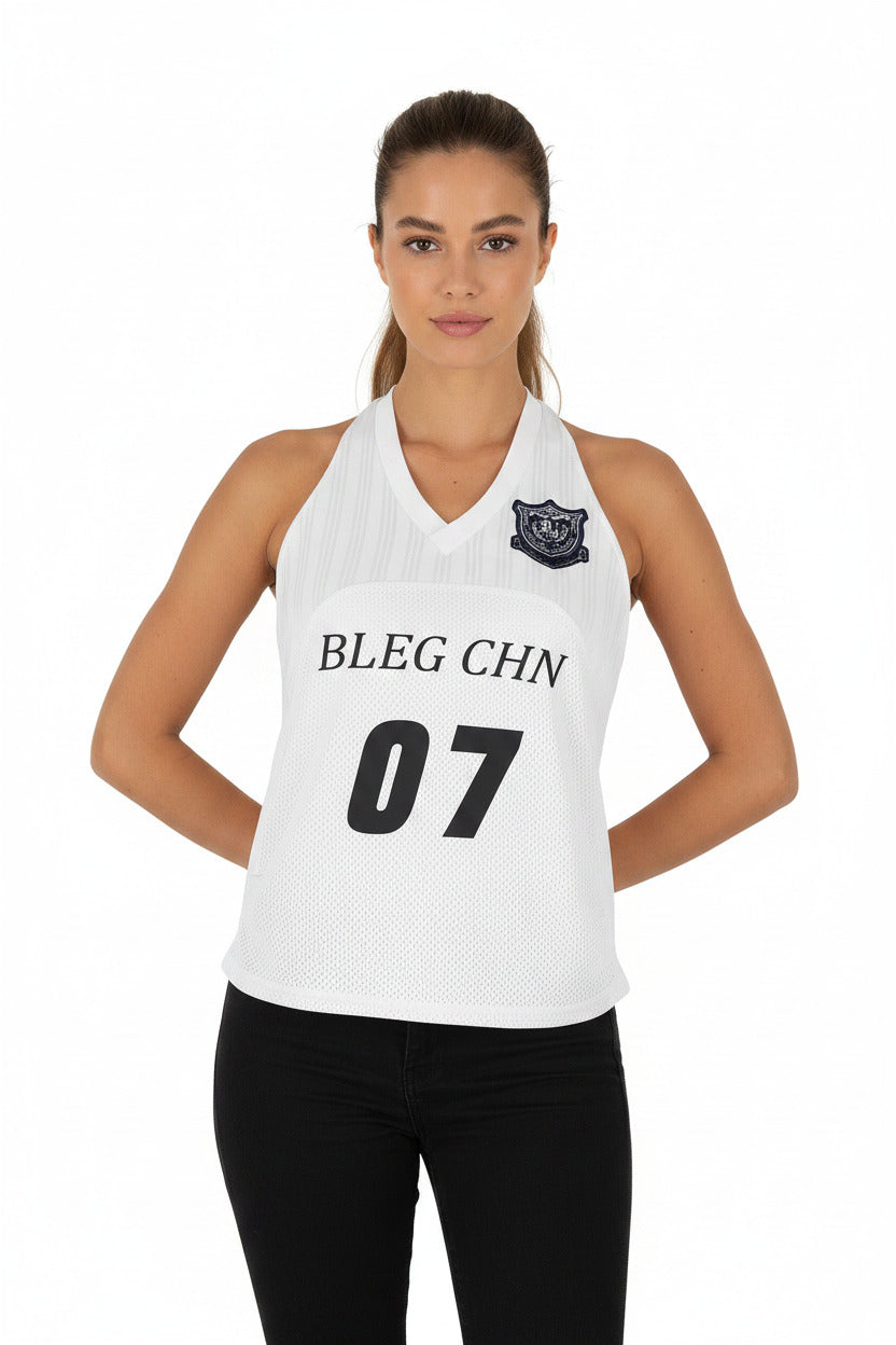 Canotta sportiva donna stile basket a schiena aperta senza maniche