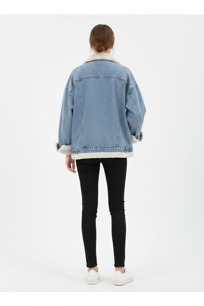 Giubbotto per donna riversibile, a doppio petto invernale, giacca stile jeans