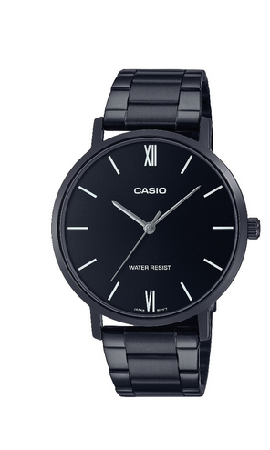 Casio, orologio uomo, acciaio nero, analogico, MTP-VT01B-1B, elegante, minimal
