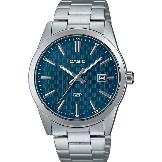 Casio MTP-VD03D-2A2 vista frontale orologio uomo acciaio quadrante blu