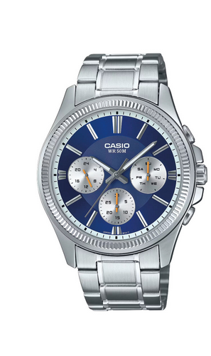 Casio MTP-1375D-2A1 vista frontale orologio uomo acciaio blu