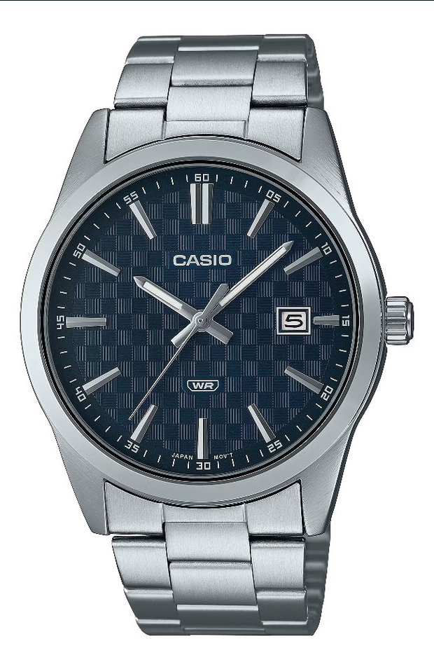 Casio MTP-VD03D-2A vista frontale orologio uomo acciaio quadrante blu