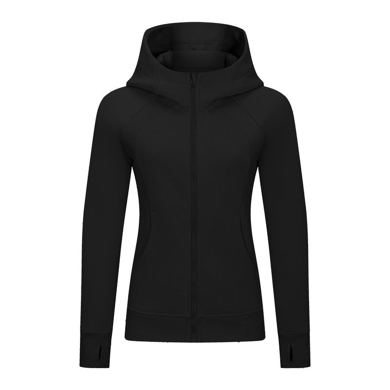 Giacca sportiva donna termica con cappuccio, colore nero
