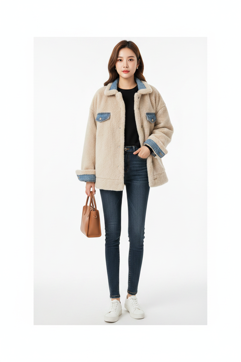 Giubbotto per donna riversibile, a doppio petto invernale, giacca stile jeans