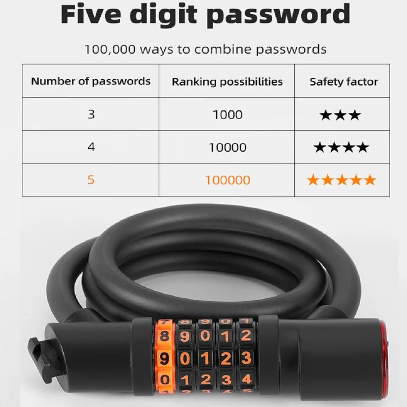 Lucchetto per bici antifurto lunghezza 1,2M/1,8M combinazione numerica 5 cifre con luce led
