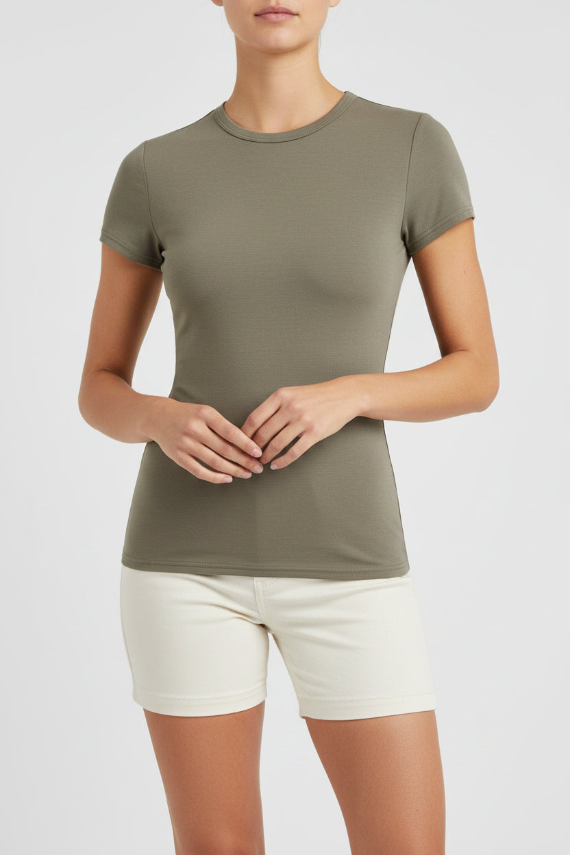 Maglietta donna estiva slim fit aderente a manica corta in tinta unica
