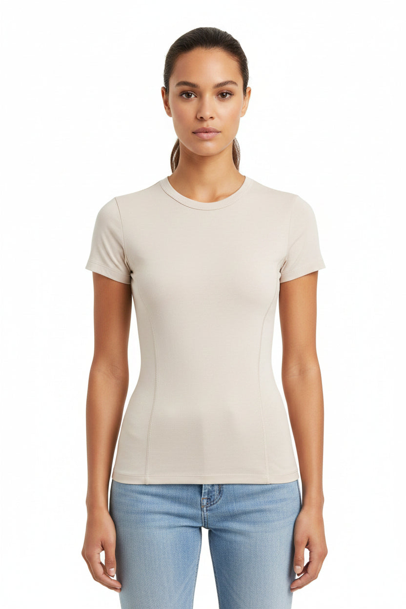Maglietta donna estiva slim fit aderente a manica corta in tinta unica