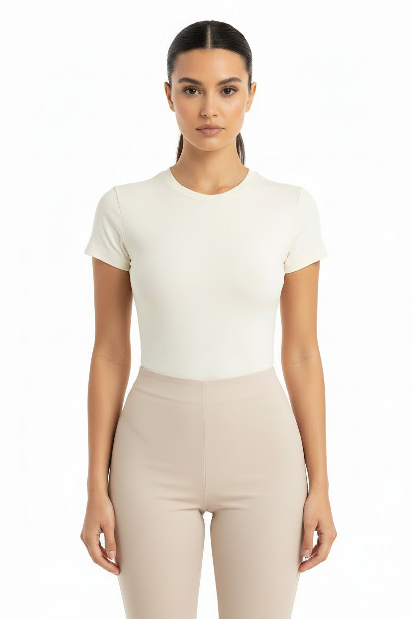 Maglietta donna estiva slim fit aderente a manica corta in tinta unica