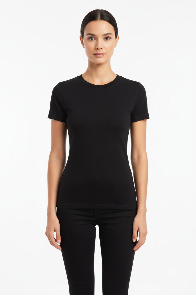 Maglietta donna estiva slim fit aderente a manica corta in tinta unica