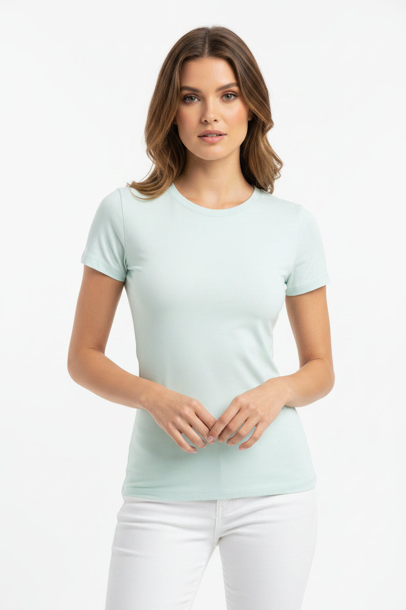 Maglietta donna estiva slim fit aderente a manica corta in tinta unica