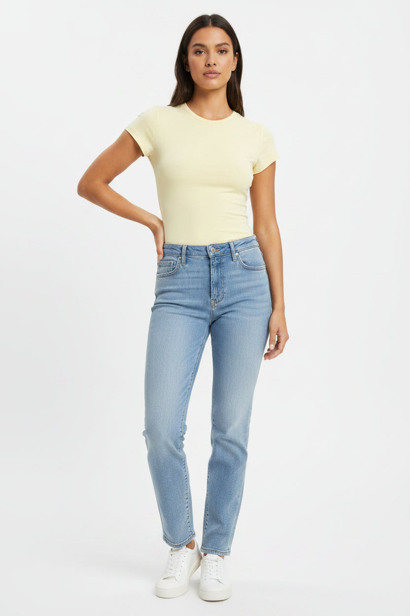 Maglietta donna estiva slim fit aderente a manica corta in tinta unica