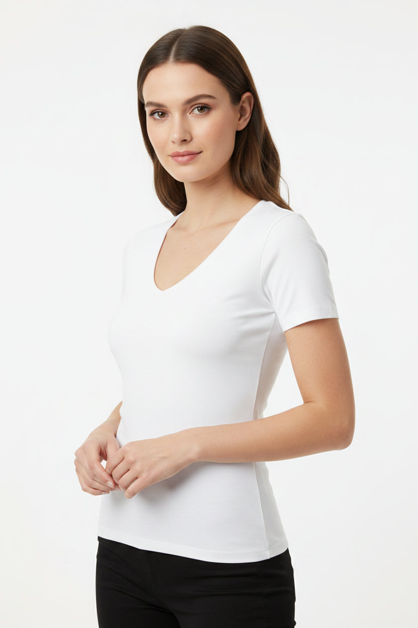 Maglietta estiva da donna con scollo a U in spandex e lyocell disponibile in 7 colori